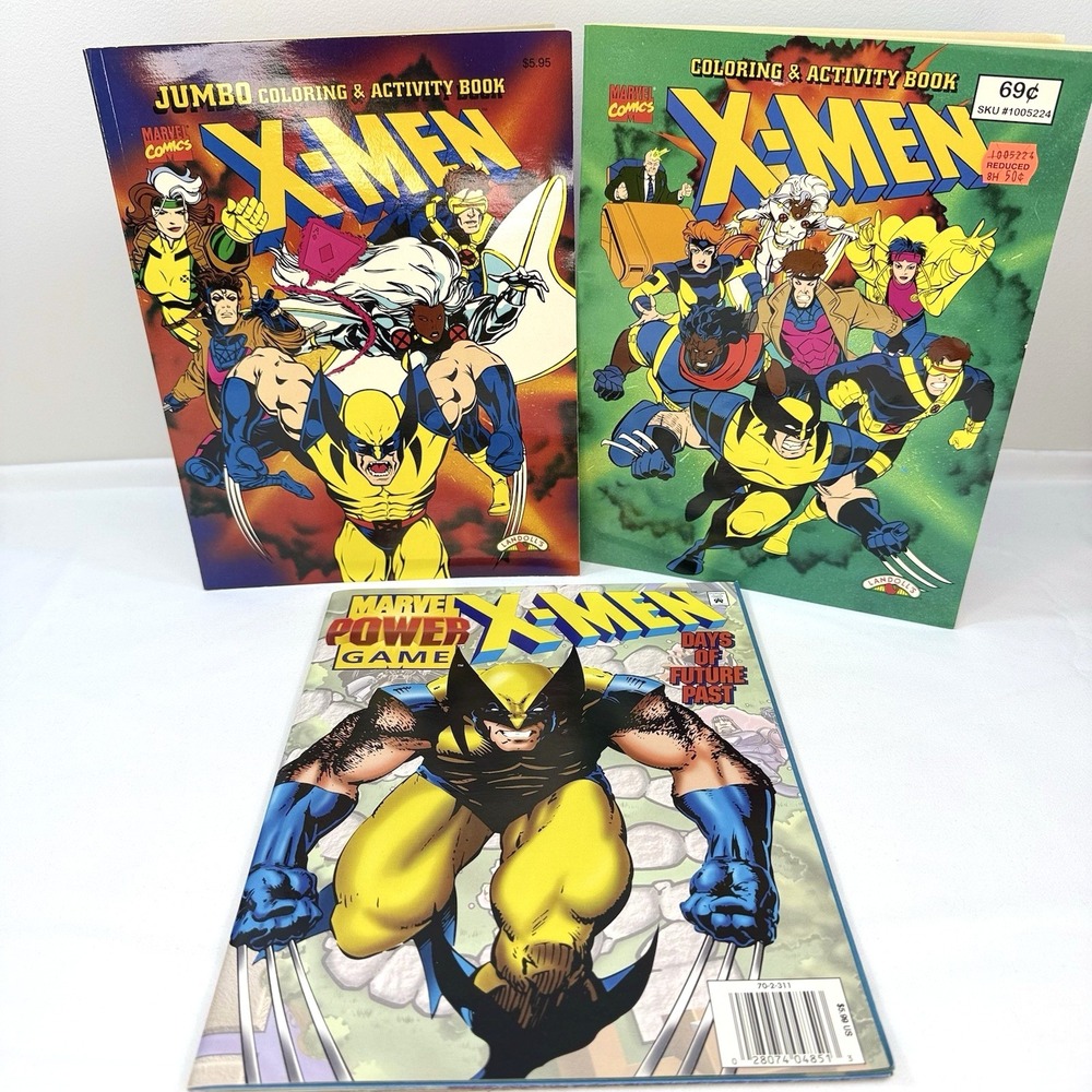 VTG 1996 1997 X-Men Coloring Activity Book Lot Marvel Wolverine Power Game Rare